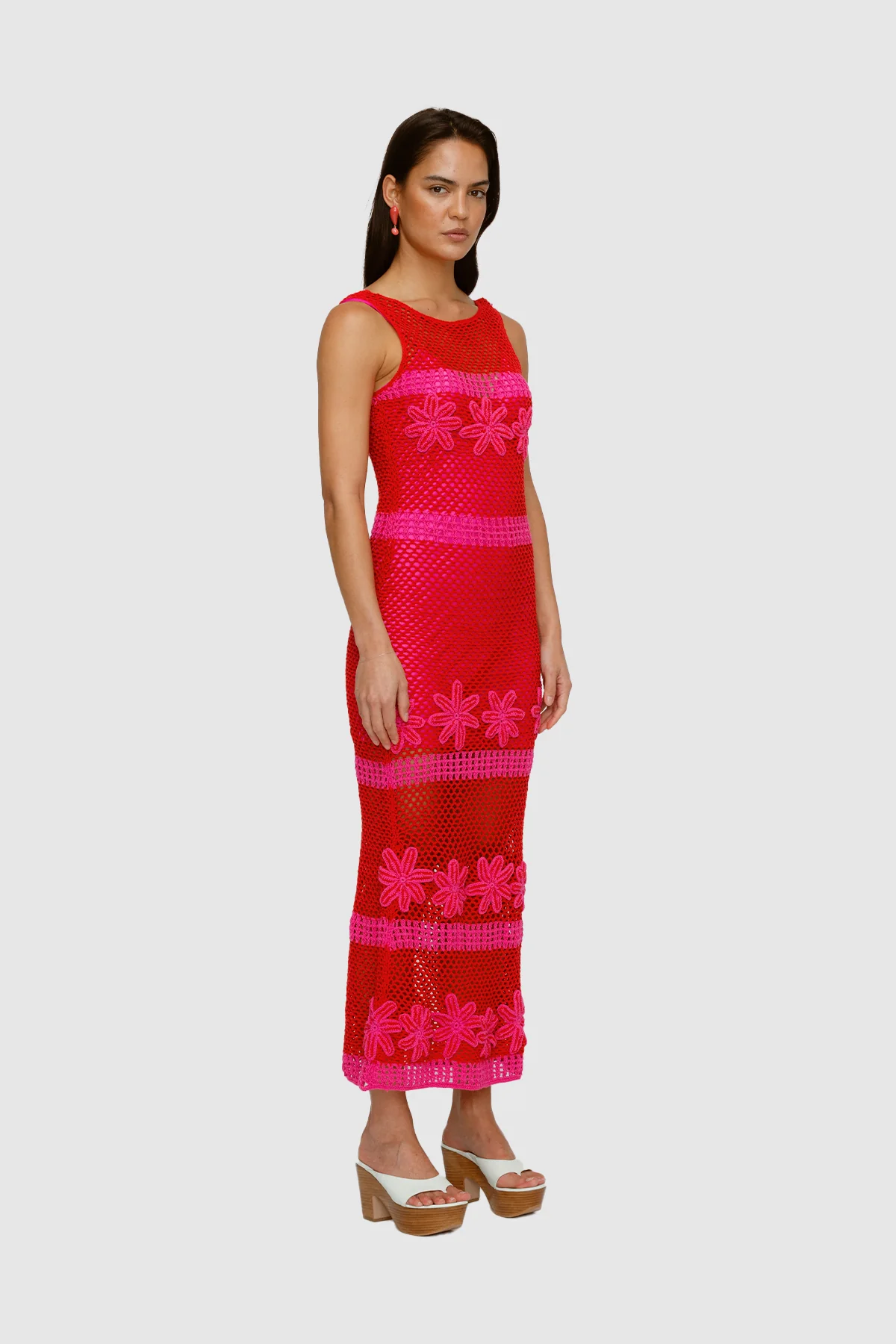 Alia Crochet Midi Dress - Fuchsia - Image 3