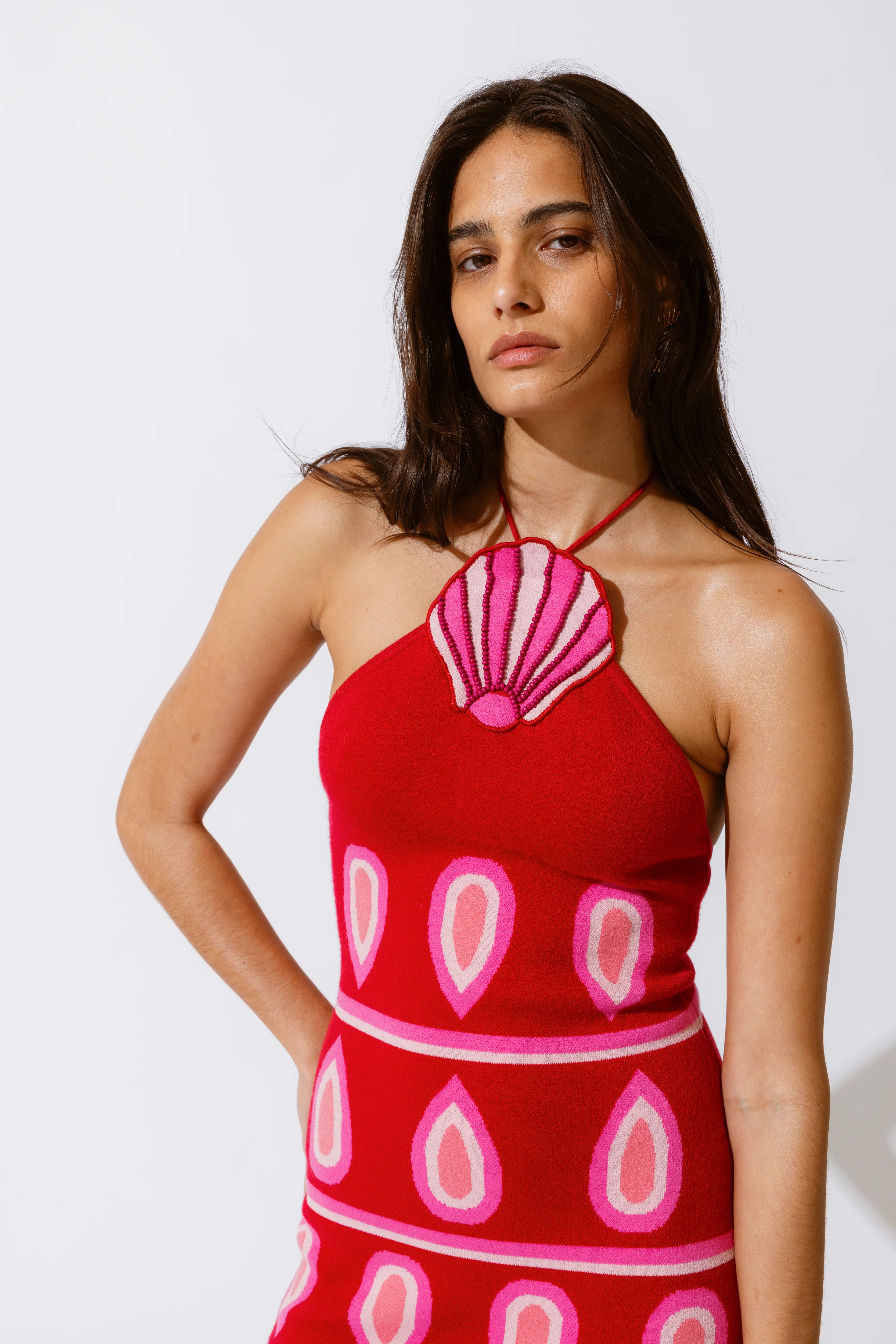 Concha Halter Mini Dress - Cherry - Image 2