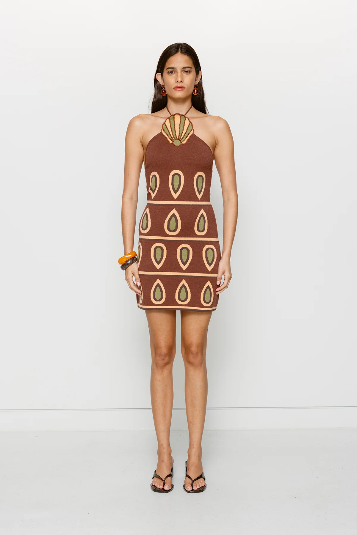 Concha Halter Mini Dress - Chocolate - Image 3