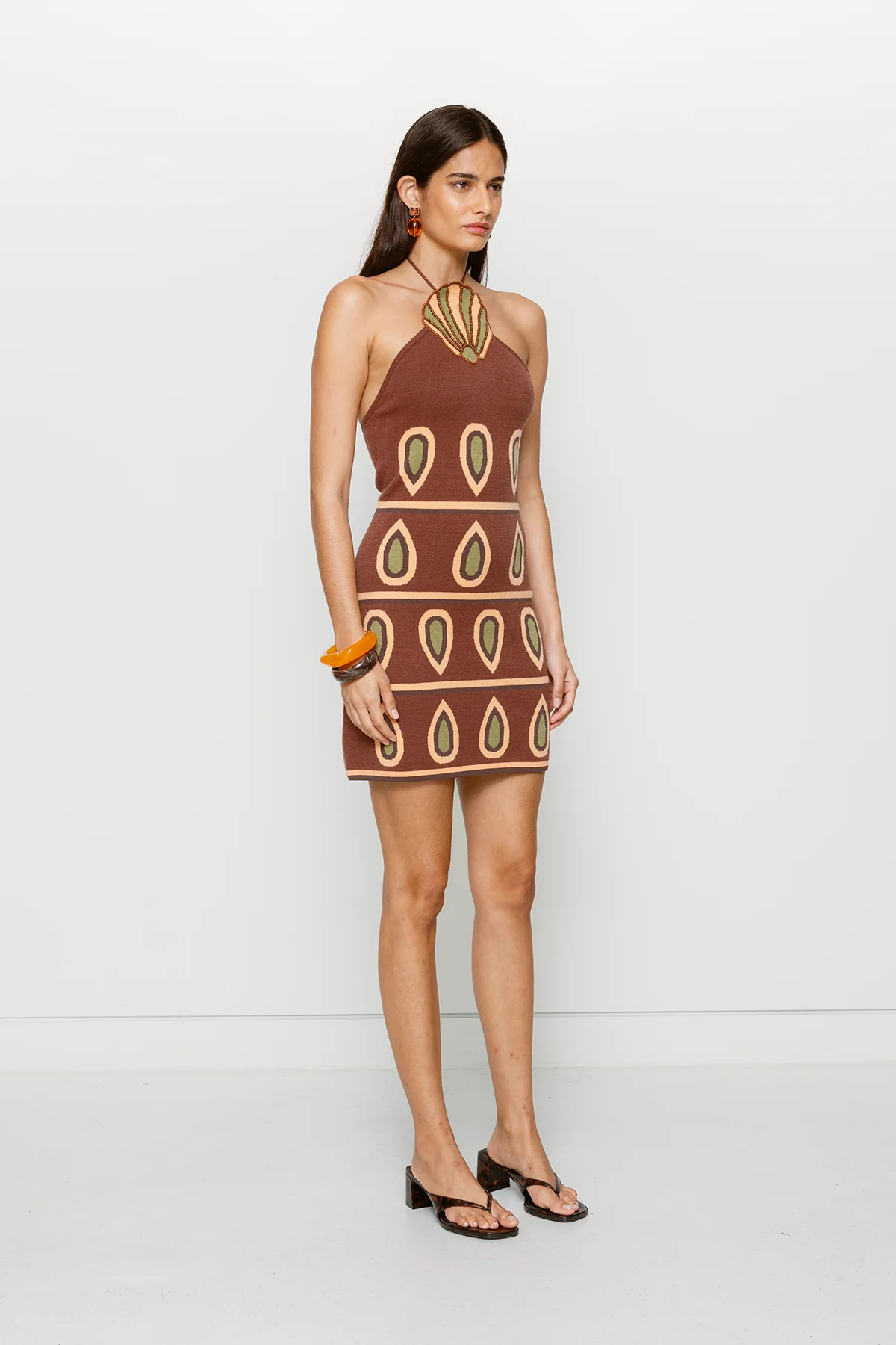 Concha Halter Mini Dress - Chocolate - Image 4