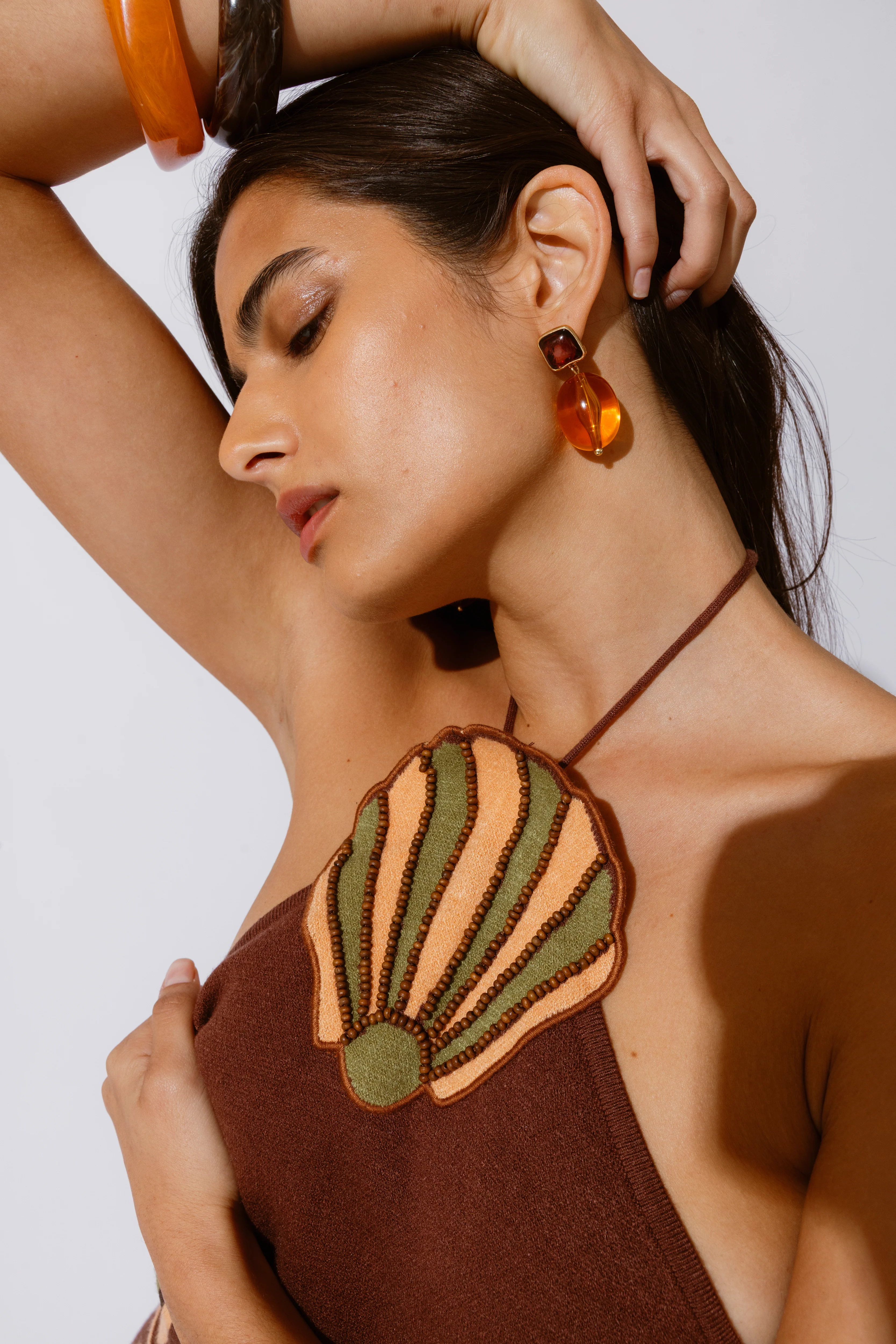 Concha Halter Mini Dress - Chocolate - Image 7