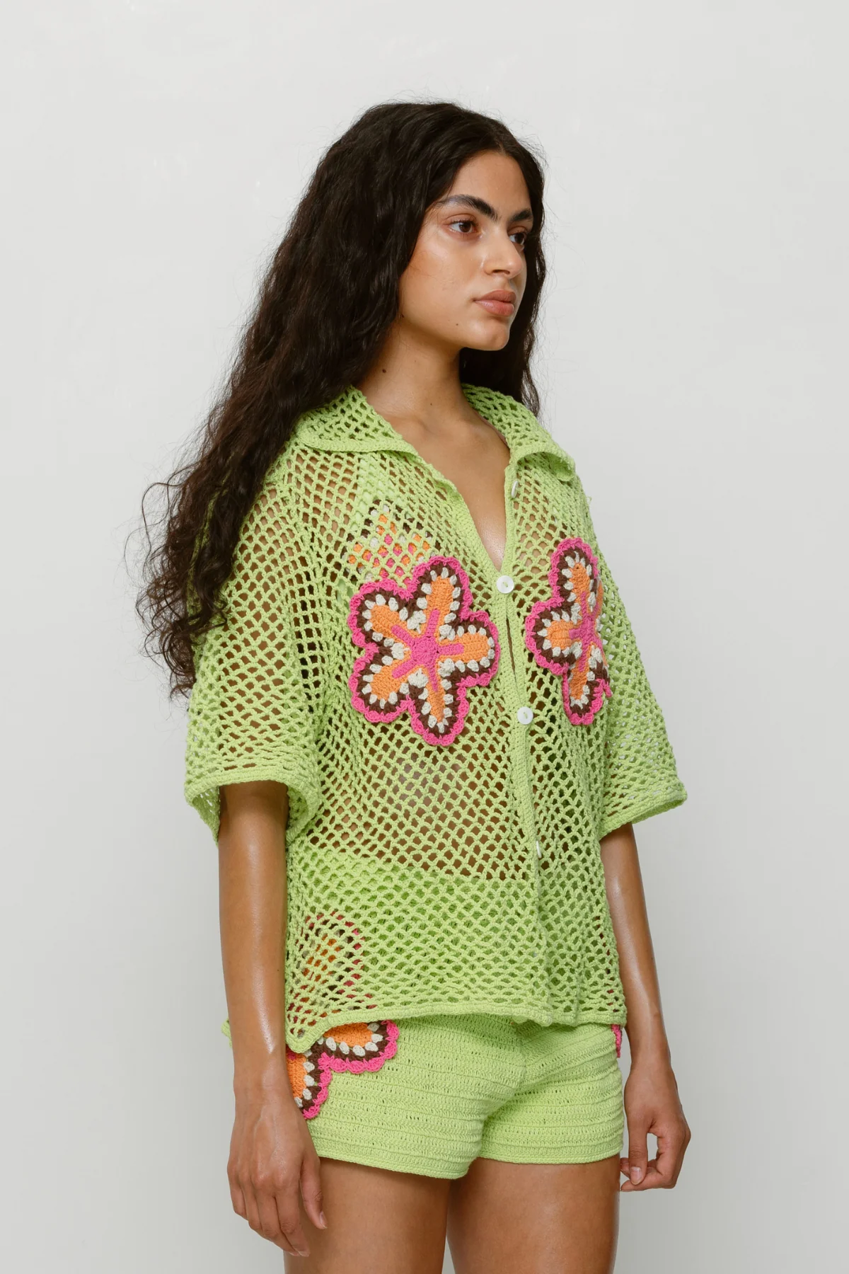 Elke Crochet Shirt - Lime - Image 4