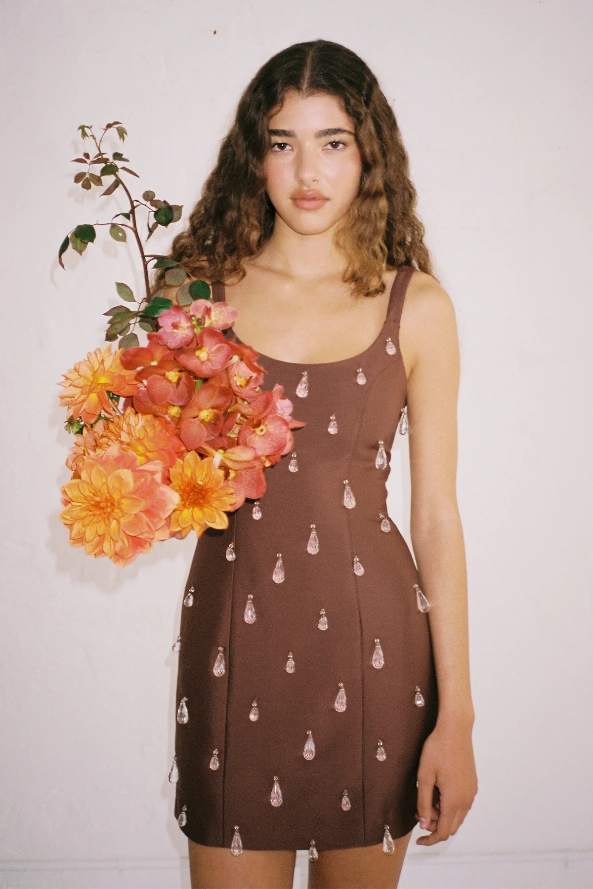 Luvia Beaded Mini Dress - Chocolate - Image 5