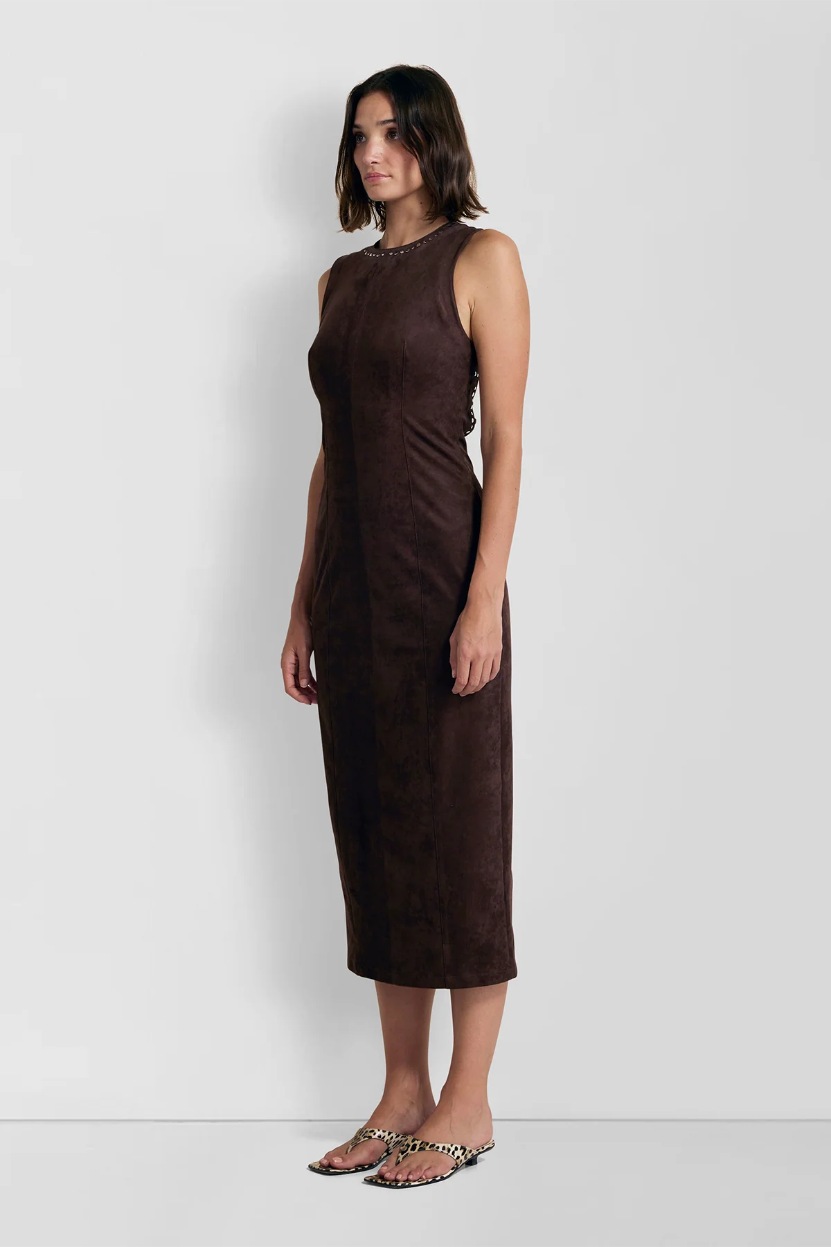 Mecca Stud Midi Dress - Chocolate - Image 3