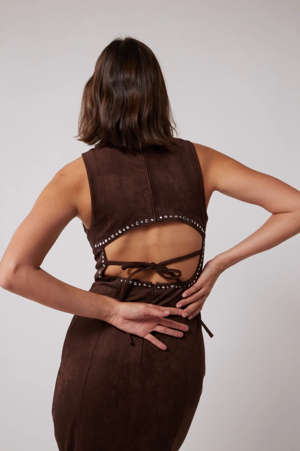 Mecca Stud Midi Dress - Chocolate - Image 4