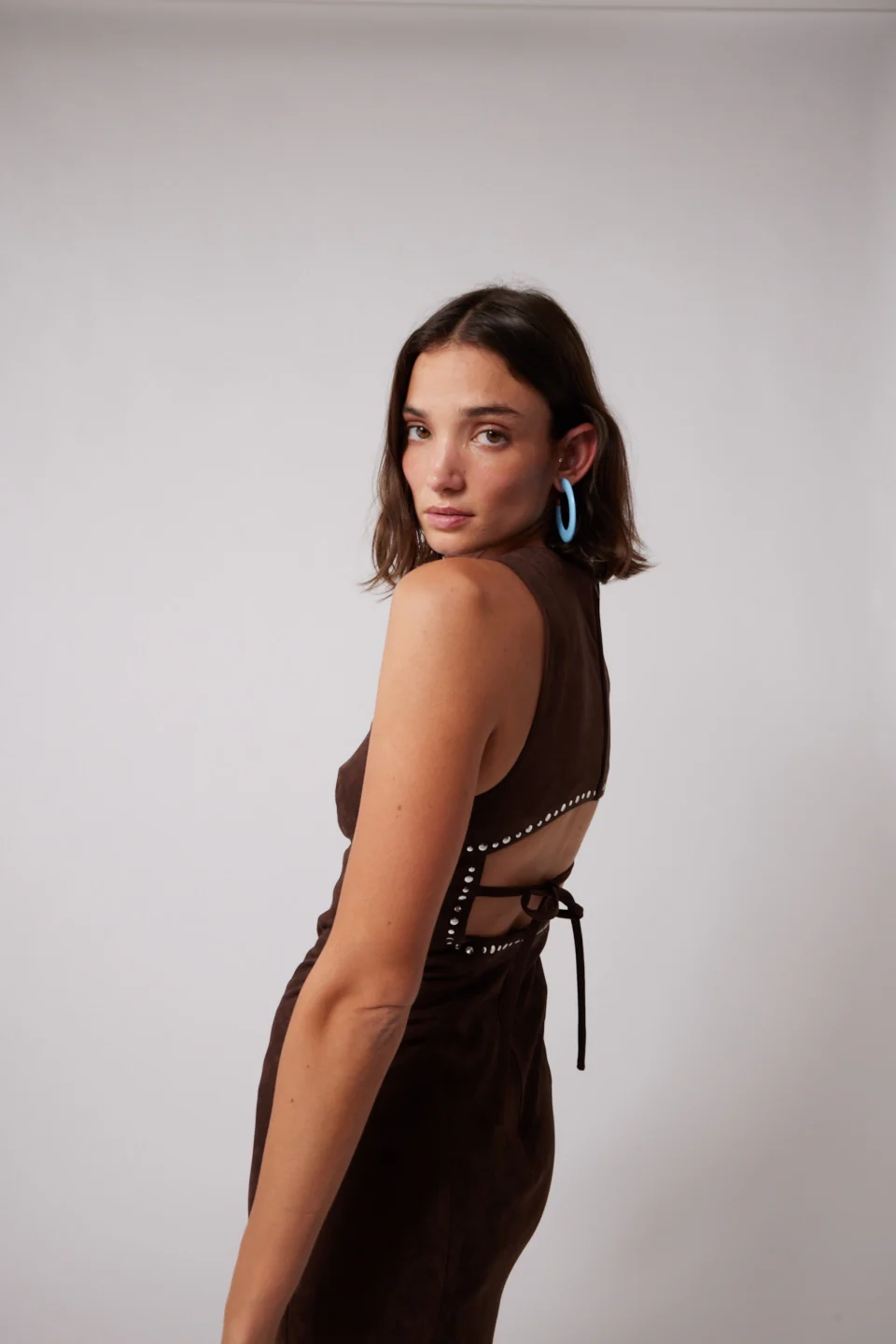 Mecca Stud Midi Dress - Chocolate - Image 8