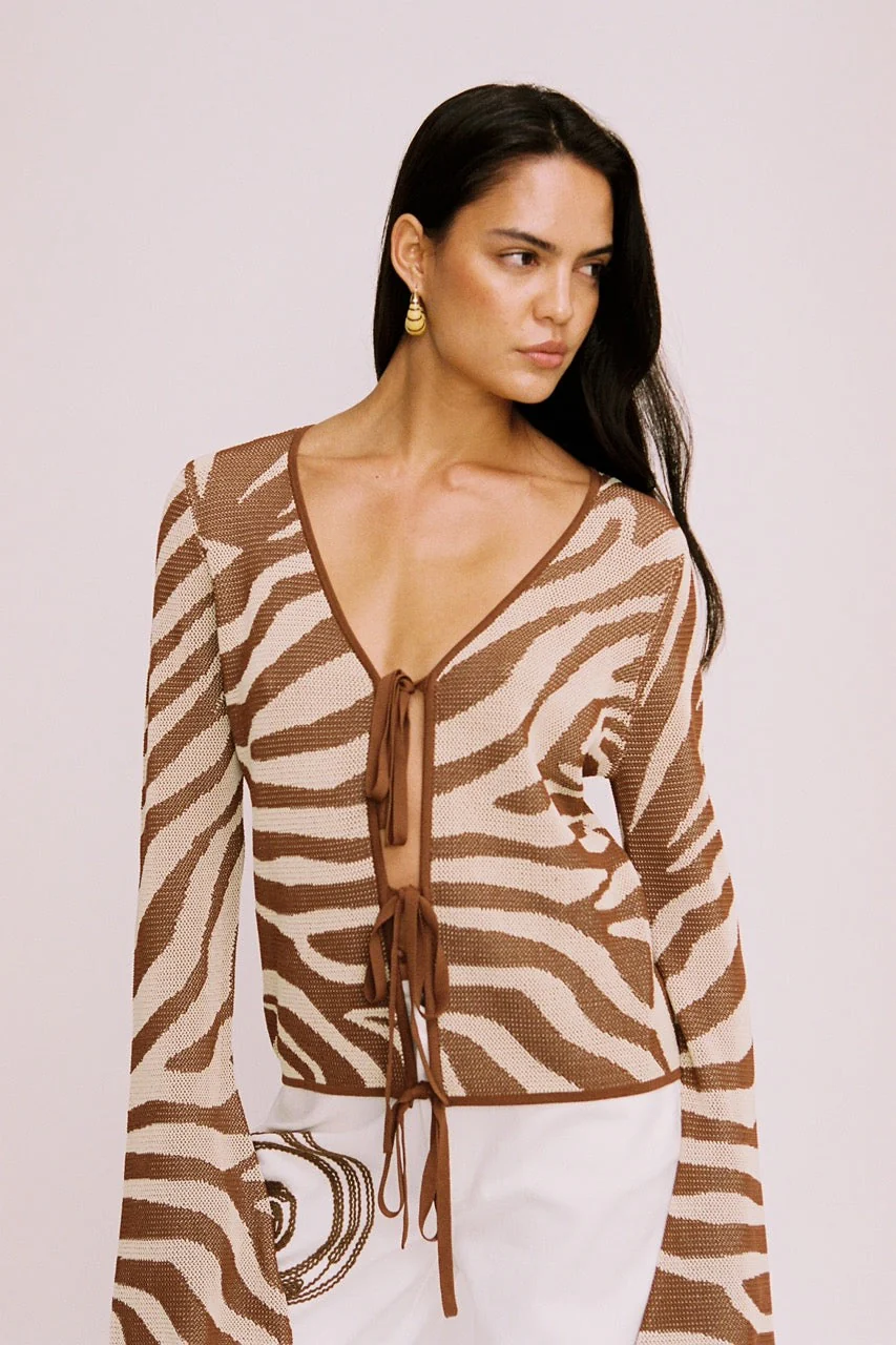Sutton Knit Blouse - Chocolate Zebra - Image 2